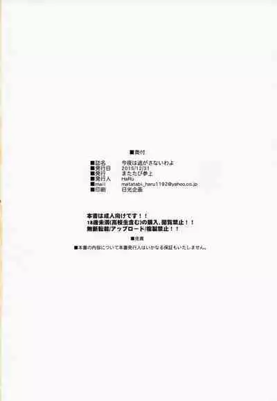 Konya wa Nigasanai wa yo | 今夜可別逃跑了喲